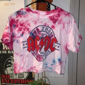 Tie dye ACDC vintage cropped tee shirt Size Small
